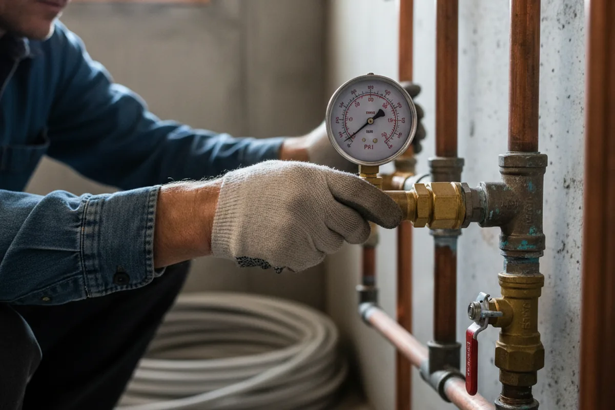 Pressure testing a repaired line during Water Line Repair in Douds